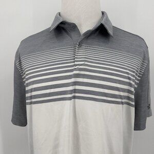 Under Armour Mens HeatGear Polo Shirt XL Extra Large Gray & White Striped